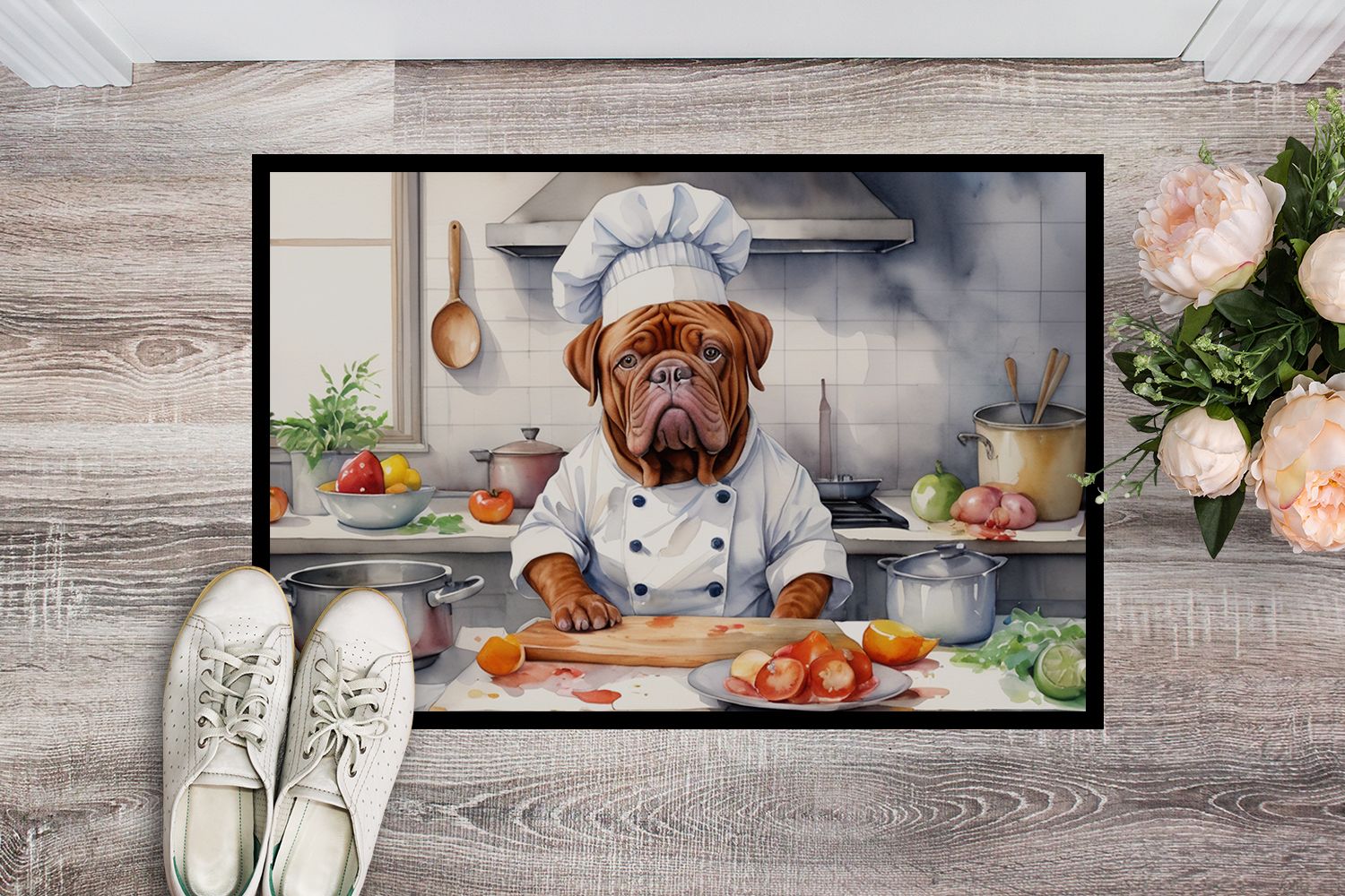Dogue de Bordeaux The Chef Doormat Front Door Mat Indoor Outdoor Rugs for Entryway, Non Slip Washable Low Pile, 24H X 36W