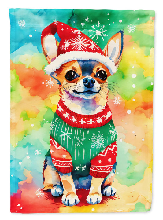 Chihuahua Christmas House Flag Large Porch Sleeve Pole Decorative Outside Yard Banner Artwork Wall Hanging, Polyester, House Size, Multicolor