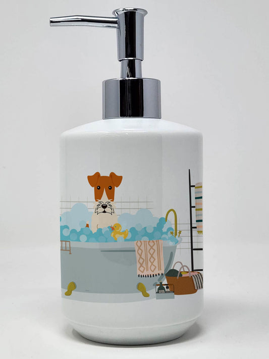Wire Fox Terrier in Bathtub Ceramic Soap Dispenser Hand Soap Dispenser Pump Bottles for Bathroom Kitchen, Empty Refillable Liquid Soap Container