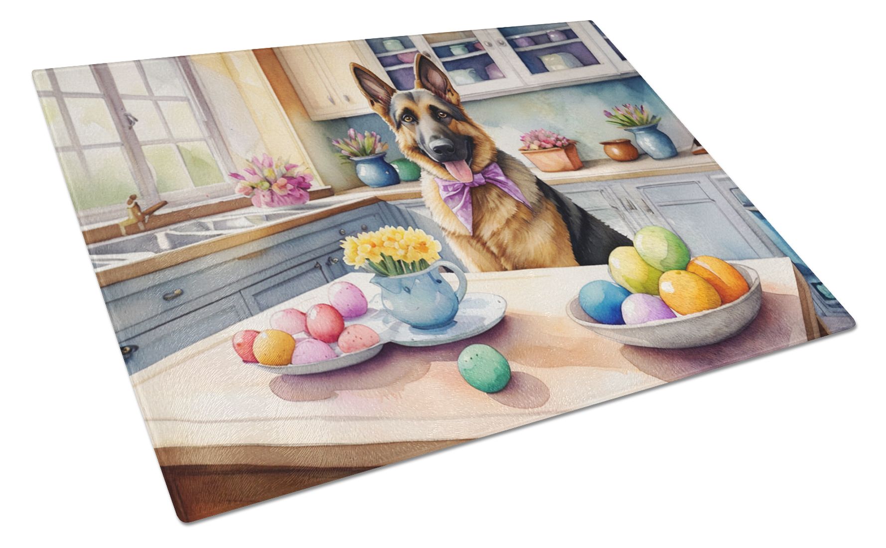 NEW Decorating Easter German Shepherd Glass Cutting Board Decorative Tempered Glass Kitchen Cutting and Serving Board Large Size Chopping Board