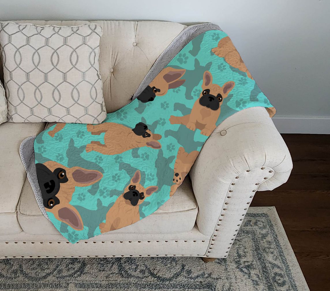 Fawn French Bulldog Quilted Blanket 50x60 Artwork Pattern Quilted Throw Blanket for Bed, Couch, Sofa, Soft and Lightweight