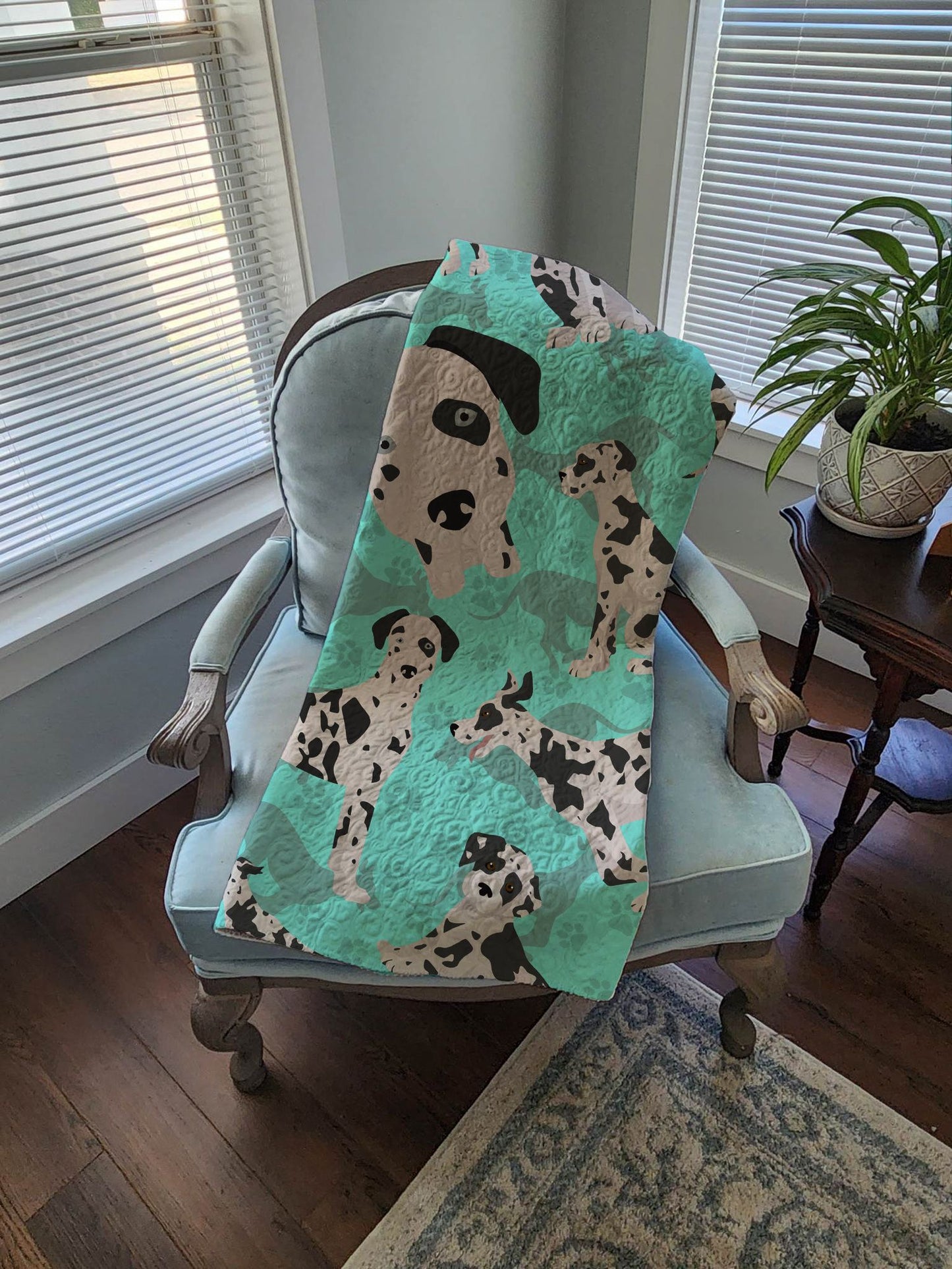 Harlequin Natural Ears Great Dane Quilted Blanket 50x60 Artwork Pattern Quilted Throw Blanket for Bed, Couch, Sofa, Soft and Lightweight