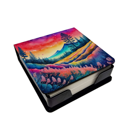 Colorful Yarrow PU Leather Note Paper Holder with Artist-Designed Cover, Desk Accessory, Office Gift