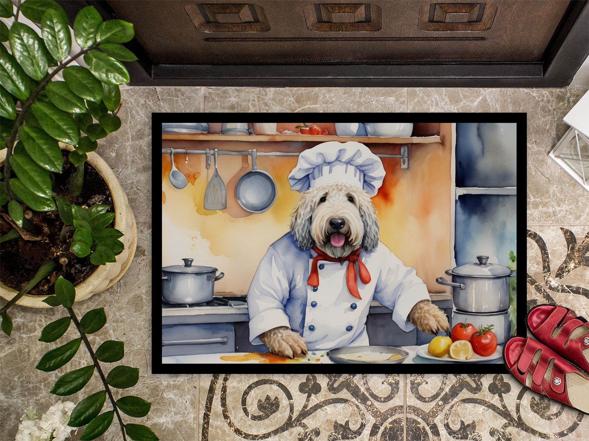 NEW Komondor The Chef Doormat Front Door Mat Indoor Outdoor Rugs for Entryway, Non Slip Washable Low Pile, 18H X 27W