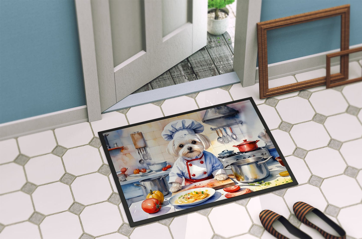 Maltese The Chef Doormat Front Door Mat Indoor Outdoor Rugs for Entryway, Non Slip Washable Low Pile, 24H X 36W