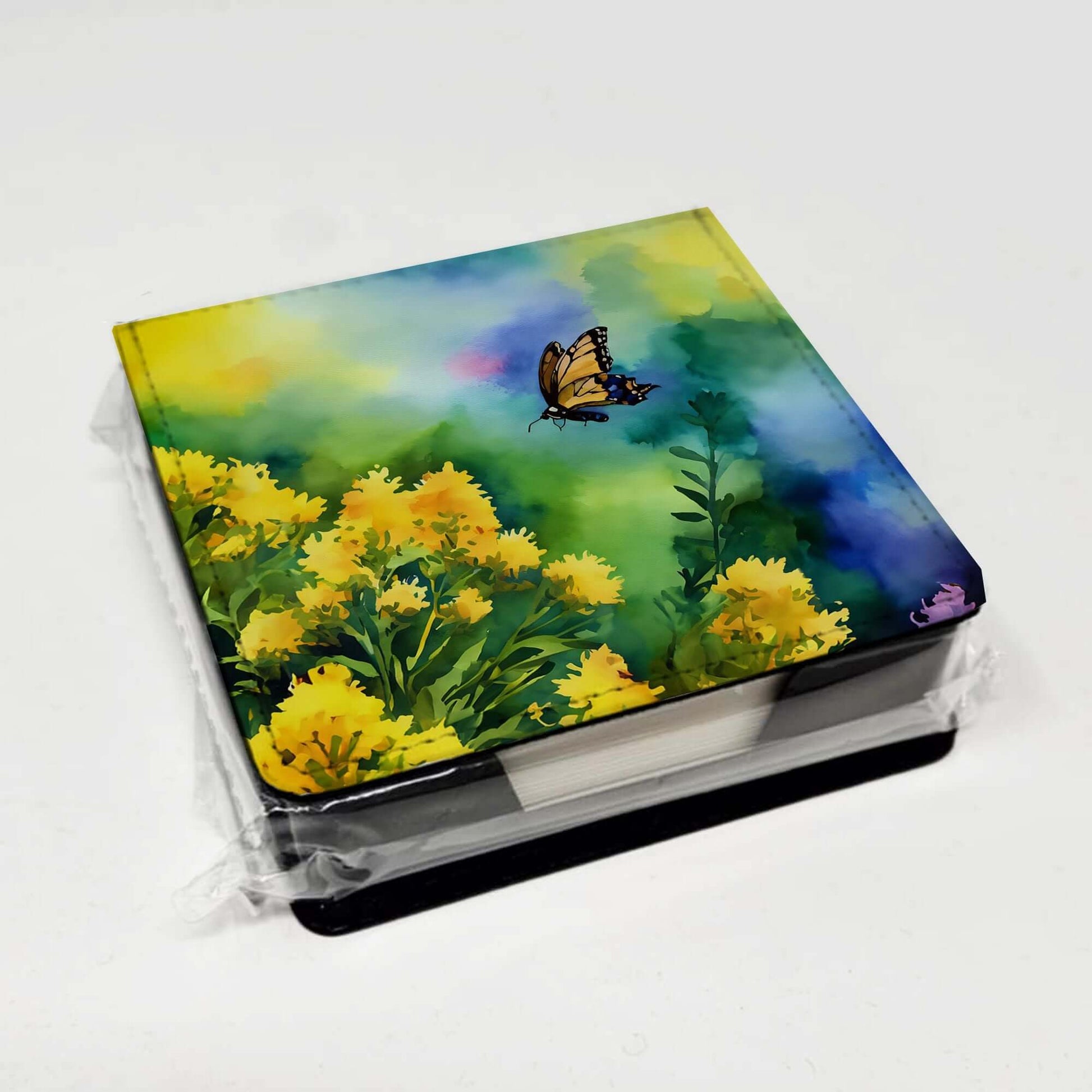 Kentucky Goldenrod in Watercolor PU Leather Note Paper Holder with Artist-Designed Cover, Desk Accessory, Office Gift