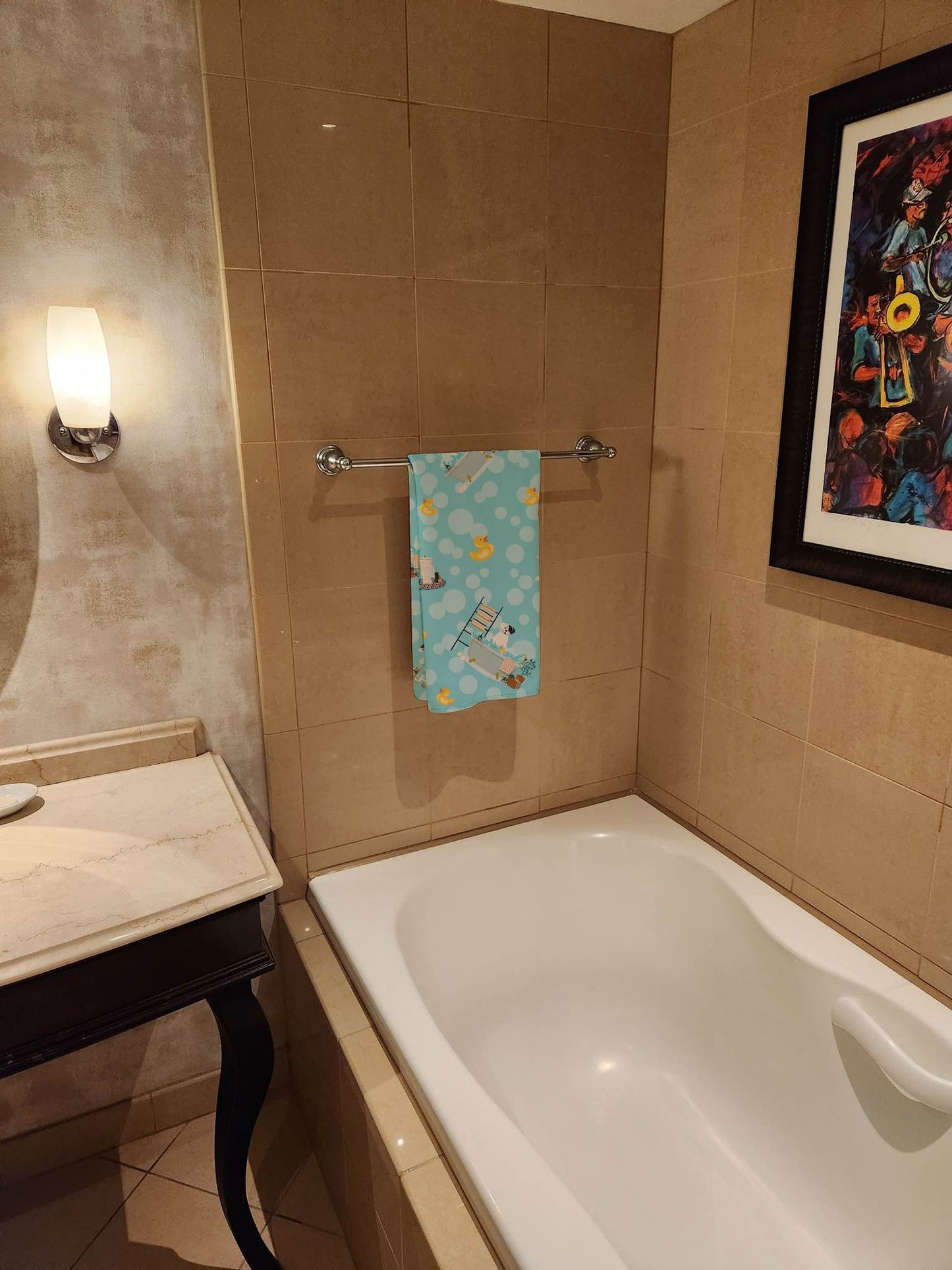 White Boxer in Bathtub Bath Towel Large Oversized Plush Fitness Body Towel, Ultra Soft Absorbent Quick Drying, 42"L x 24"W