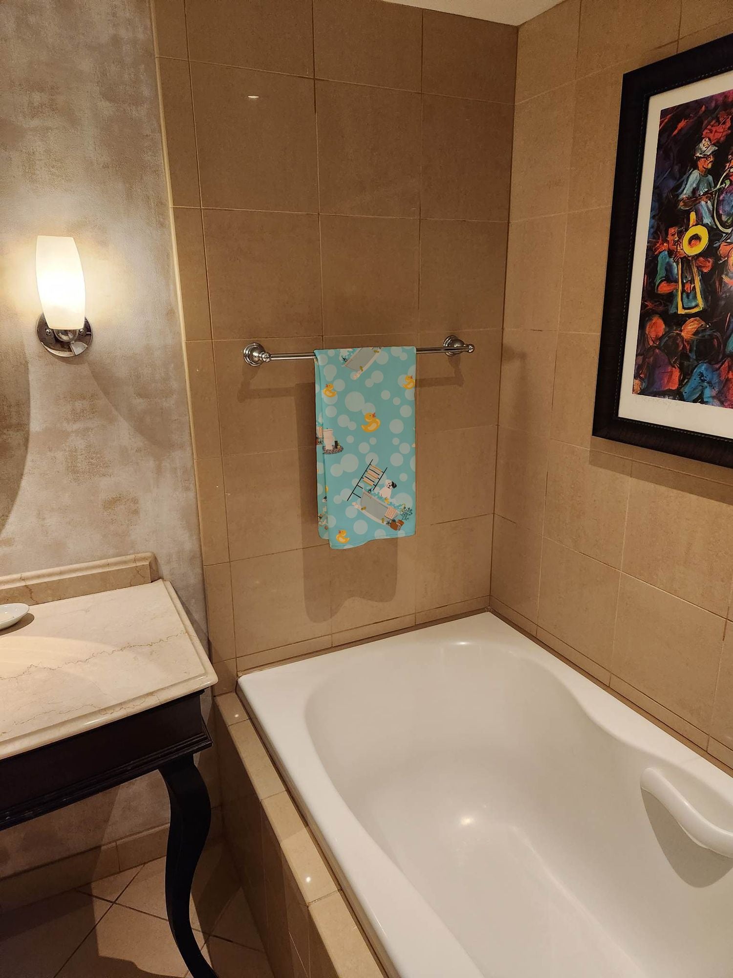 White Boxer in Bathtub Bath Towel Large Oversized Plush Fitness Body Towel, Ultra Soft Absorbent Quick Drying, 42"L x 24"W