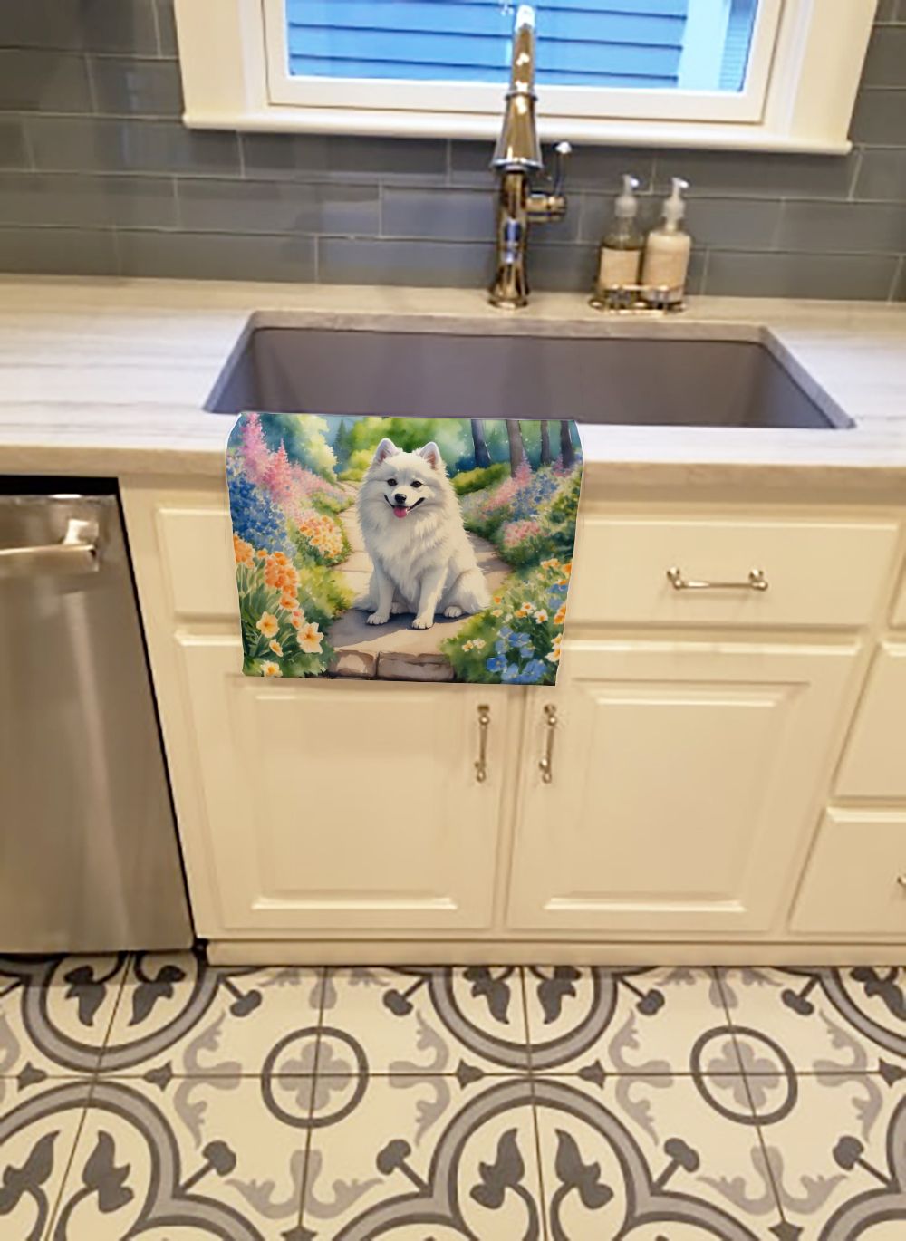 American Eskimo Spring Garden Kitchen Towel Dish Cloths Guest Hand Towel Decorative Bathroom Towel for Face,Tea, Dishcloth, Kitchen and Bath