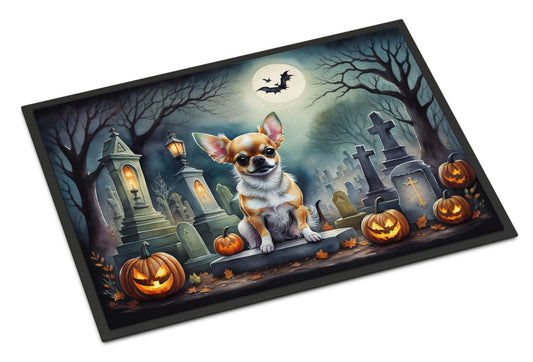 Chihuahua Spooky Halloween Doormat Front Door Mat Indoor Outdoor Rugs for Entryway, Non Slip Washable Low Pile, 24H X 36W