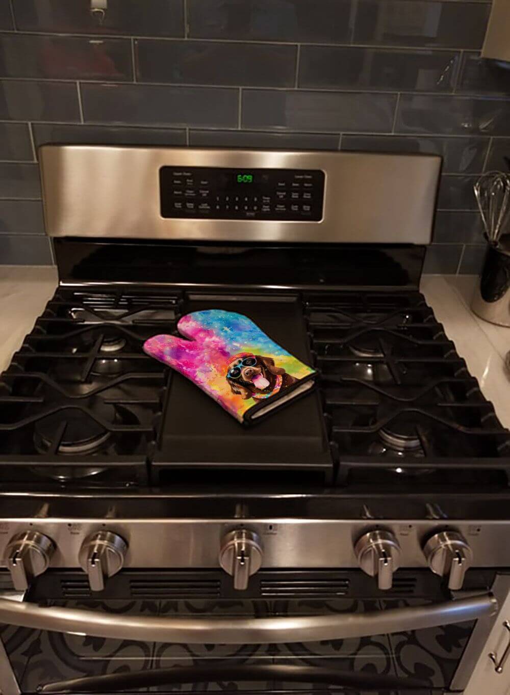 Chocolate Labrador Hippie Dawg Oven Mitt Heat Resistant Thick Oven Mitt for Hot Pans and Oven, Kitchen Mitt Protect Hands, Cooking Baking Glove