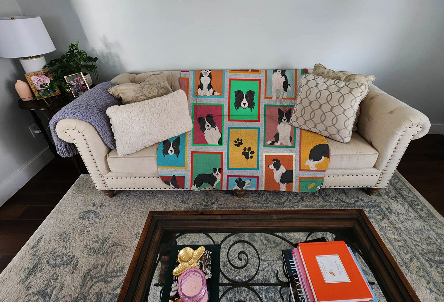 Lots of Border Collie Quilted Blanket 50x60 Artwork Pattern Quilted Throw Blanket for Bed, Couch, Sofa, Soft and Lightweight