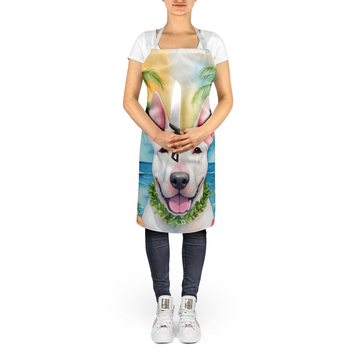 NEW English Bull Terrier Luau Apron Cooking Kitchen Server Baking Crafts Gardening for Adult Women Men, Unisex, Large, Multicolor