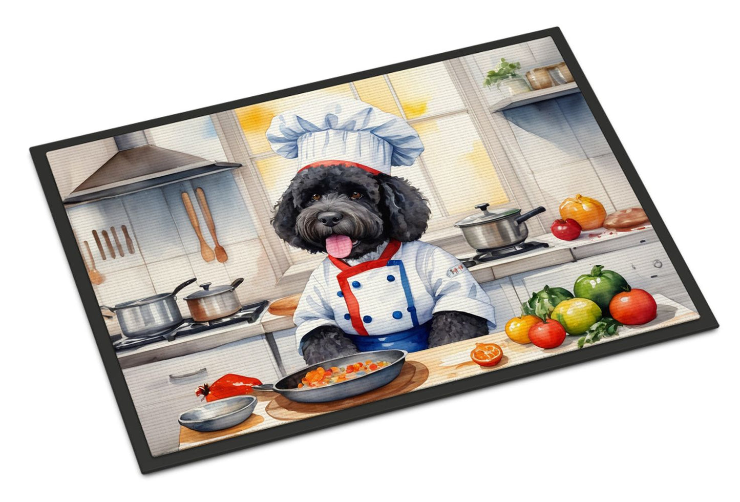 Portuguese Water Dog The Chef Doormat Front Door Mat Indoor Outdoor Rugs for Entryway, Non Slip Washable Low Pile, 24H X 36W