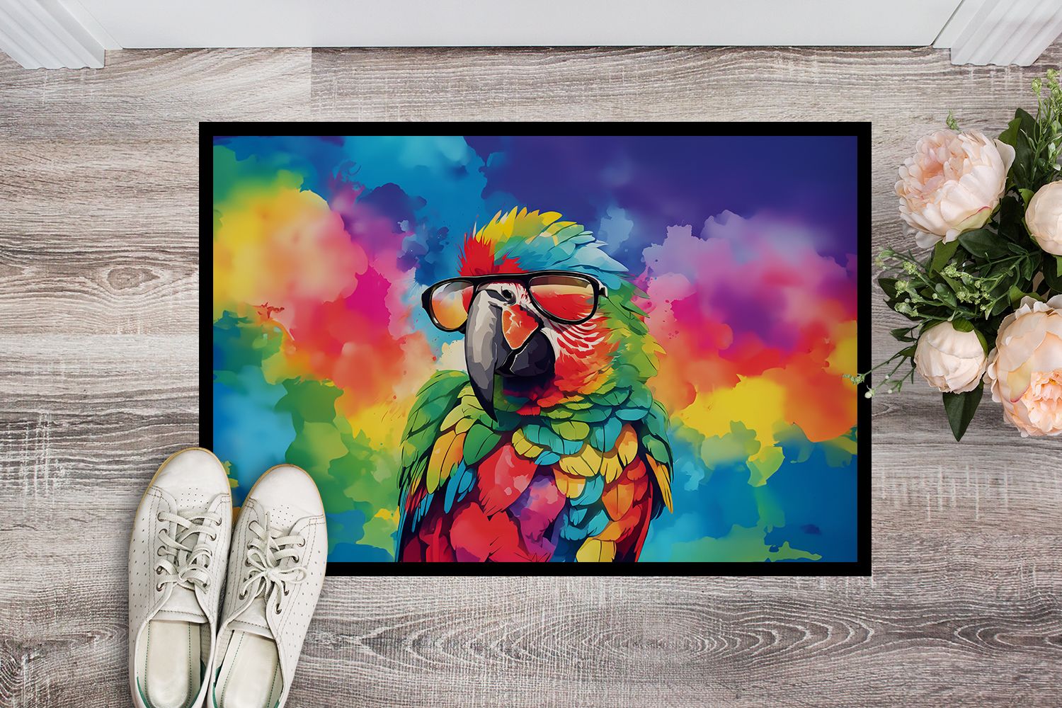 NEW Hippie Animal Parrot Doormat Front Door Mat Indoor Outdoor Rugs for Entryway, Non Slip Washable Low Pile, 18H X 27W