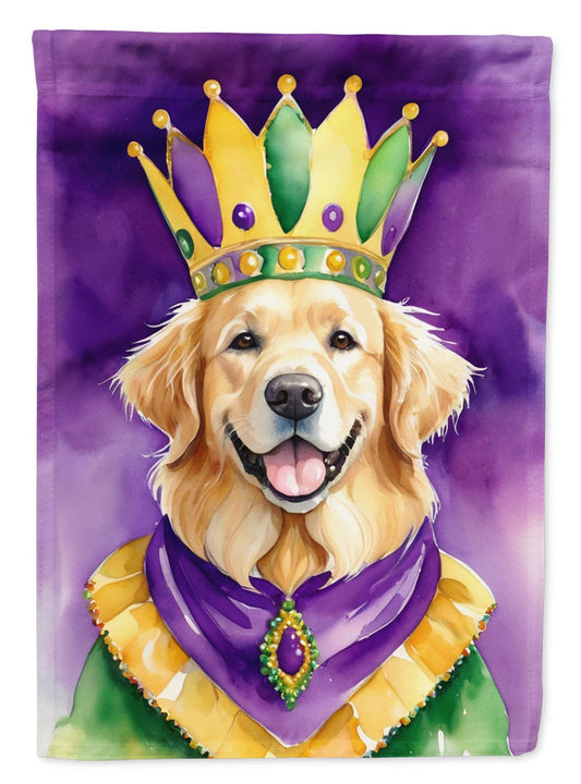 Golden Retriever King of Mardi Gras House Flag Large Porch Sleeve Pole Decorative Outside Yard Banner Artwork Wall Hanging, Polyester, House Size, Multicolor