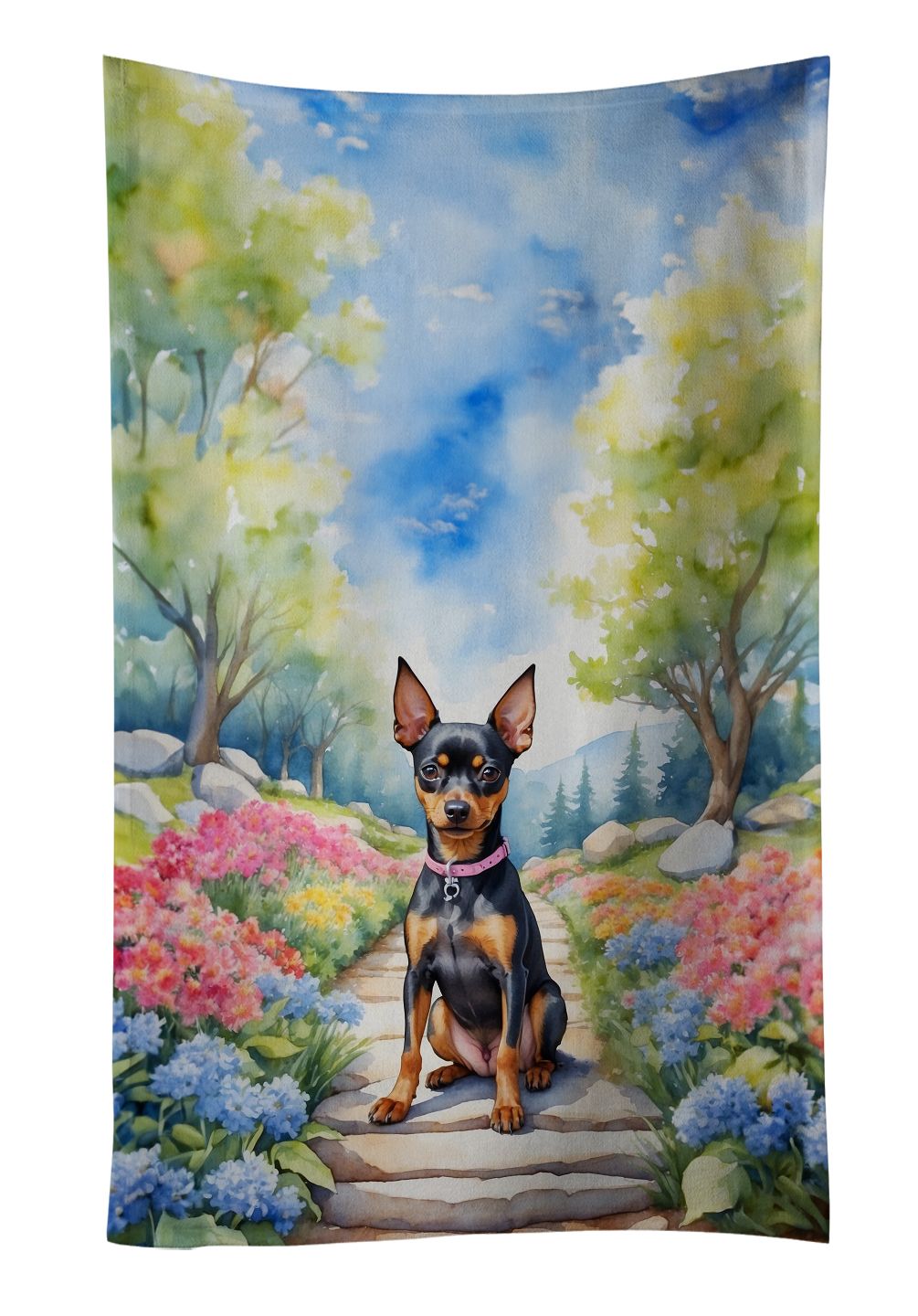 Miniature Pinscher Spring Path Kitchen Towel Dish Cloths Guest Hand Towel Decorative Bathroom Towel for Face,Tea, Dishcloth, Kitchen and Bath