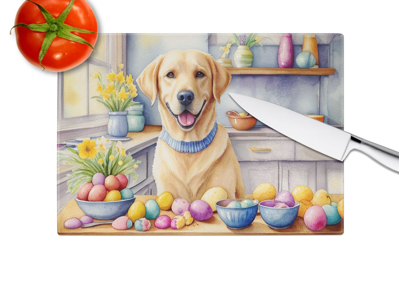 NEW Decorating Easter Yellow Labrador Retriever Glass Cutting Board Decorative Tempered Glass Kitchen Cutting and Serving Board Large Size Chopping Board
