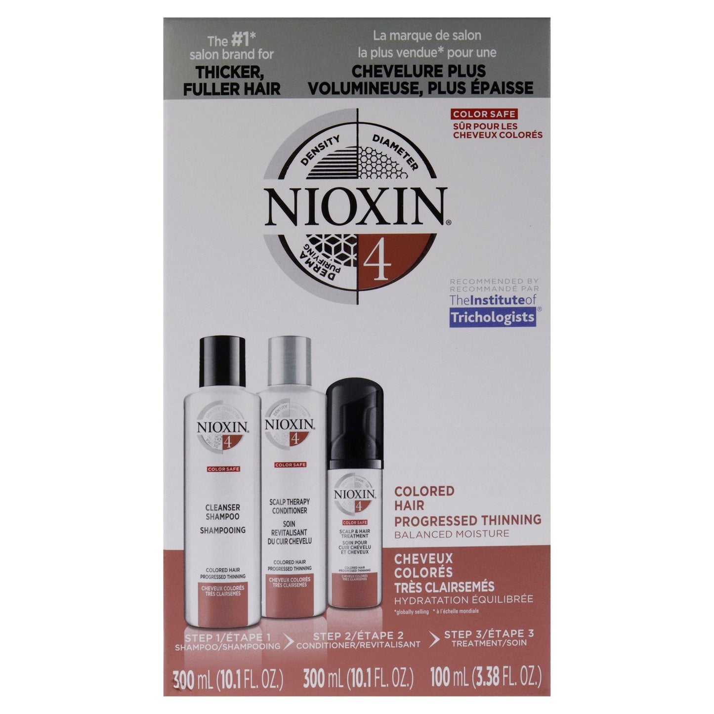 System 4 Kit by Nioxin for Unisex - 3 Pc 10.1oz Color Safe Cleanser Shampoo, 10.1 oz Color Safe Scalp Therapy Conditioner, 1Liter Color Safe Scalp and Hair Treatment