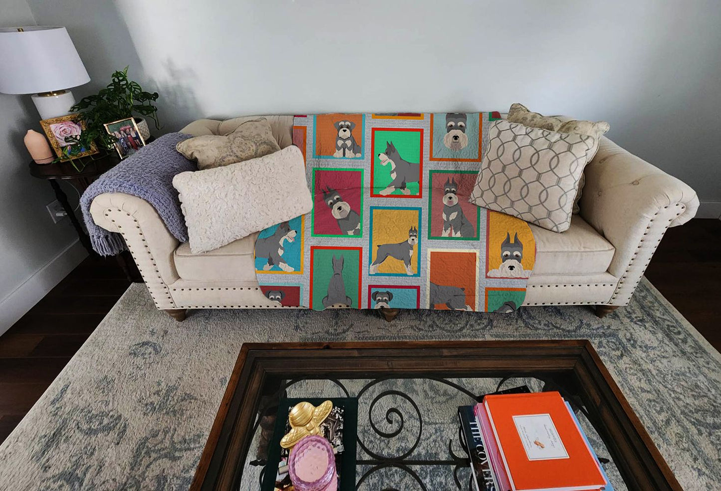 Lots of Schnauzer Quilted Blanket 50x60 Artwork Pattern Quilted Throw Blanket for Bed, Couch, Sofa, Soft and Lightweight