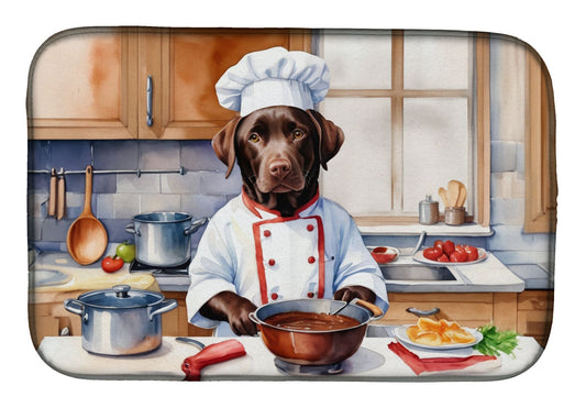Chocolate Labrador Retriever The Chef Dish Drying Mat Absorbent Dish Drying Mat Pad for Kitchen Counter Dish Drainer Mat for Countertop, 14 x 21", Multicolor
