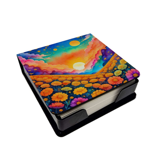 Colorful Marigolds PU Leather Note Paper Holder with Artist-Designed Cover, Desk Accessory, Office Gift