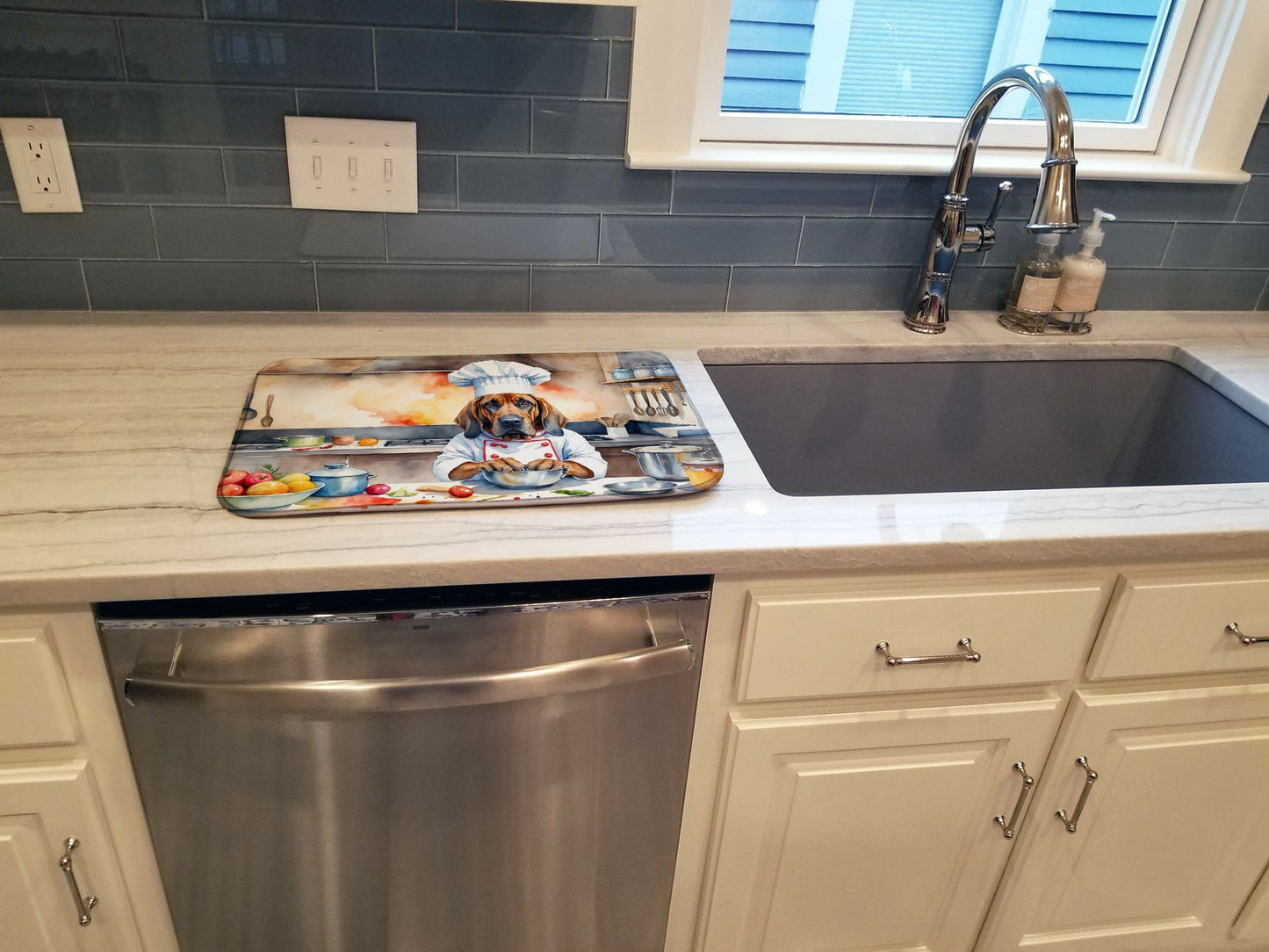Bloodhound The Chef Dish Drying Mat Absorbent Dish Drying Mat Pad for Kitchen Counter Dish Drainer Mat for Countertop, 14 x 21", Multicolor