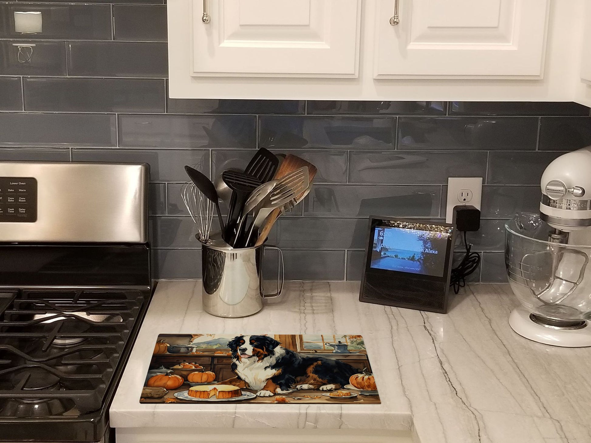 NEW Bernese Mountain Dog Fall Kitchen Pumpkins Glass Cutting Board Decorative Tempered Glass Kitchen Cutting and Serving Board Large Size Chopping Board
