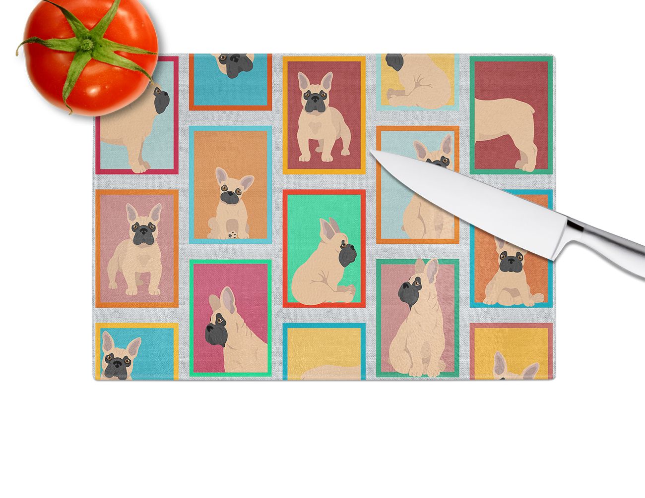 NEW Lots of Fawn French Bulldog Glass Cutting Board Decorative Tempered Glass Kitchen Cutting and Serving Board Large Size Chopping Board