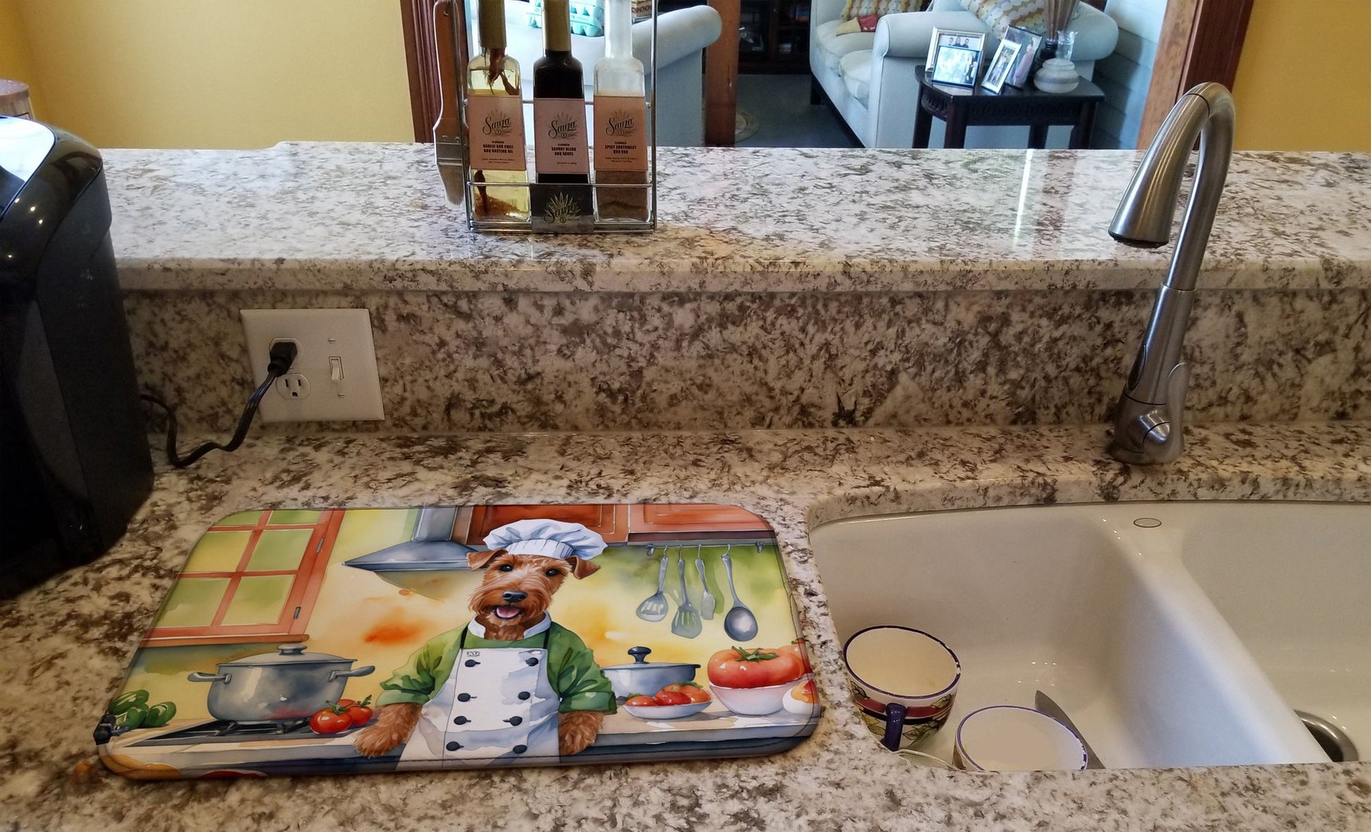 Irish Terrier The Chef Dish Drying Mat Absorbent Dish Drying Mat Pad for Kitchen Counter Dish Drainer Mat for Countertop, 14 x 21", Multicolor