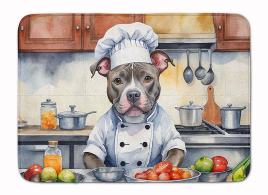 Pit Bull Terrier The Chef Memory Foam Kitchen Mat Machine Washable Anti-Fatigue Mat Cushion Comfort Bath Mat or Kitchen Rug