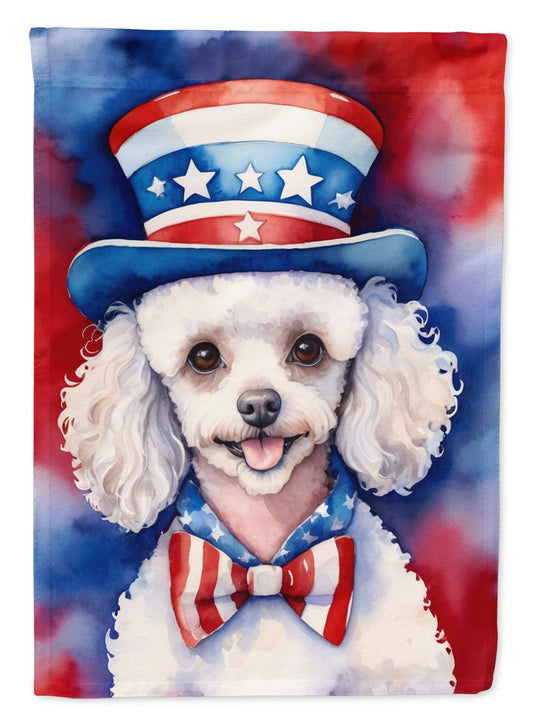 White Poodle Patriotic American House Flag Large Porch Sleeve Pole Decorative Outside Yard Banner Artwork Wall Hanging, Polyester, House Size, Multicolor