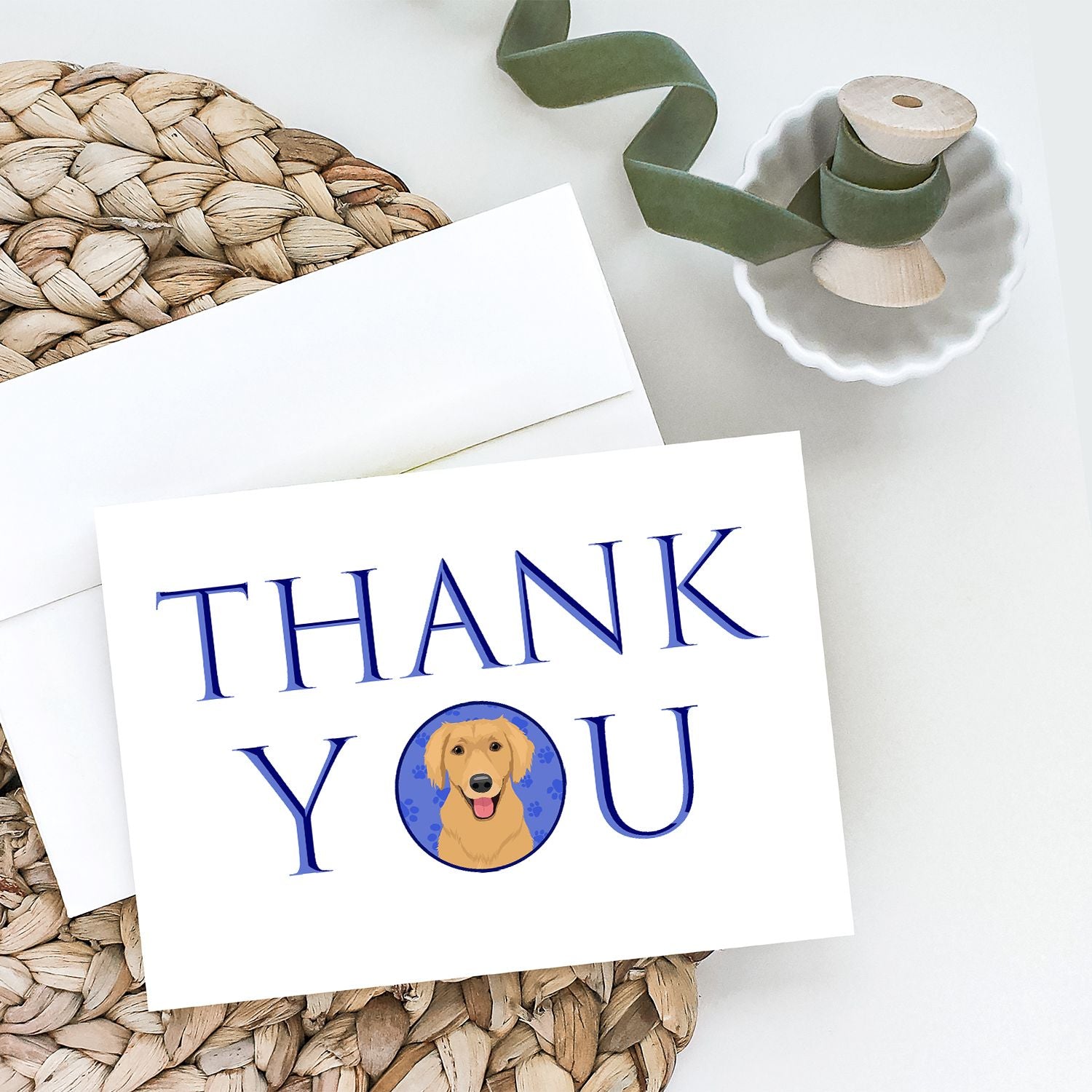 Golden Retriever Gold #2 Thank You Greeting Cards Pack of 8 Blank Cards with Envelopes Whimsical A7 Size 5x7 Blank Note Cards