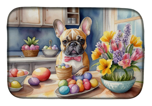 Decorating Easter French Bulldog Dish Drying Mat Absorbent Dish Drying Mat Pad for Kitchen Counter Dish Drainer Mat for Countertop, 14 x 21", Multicolor