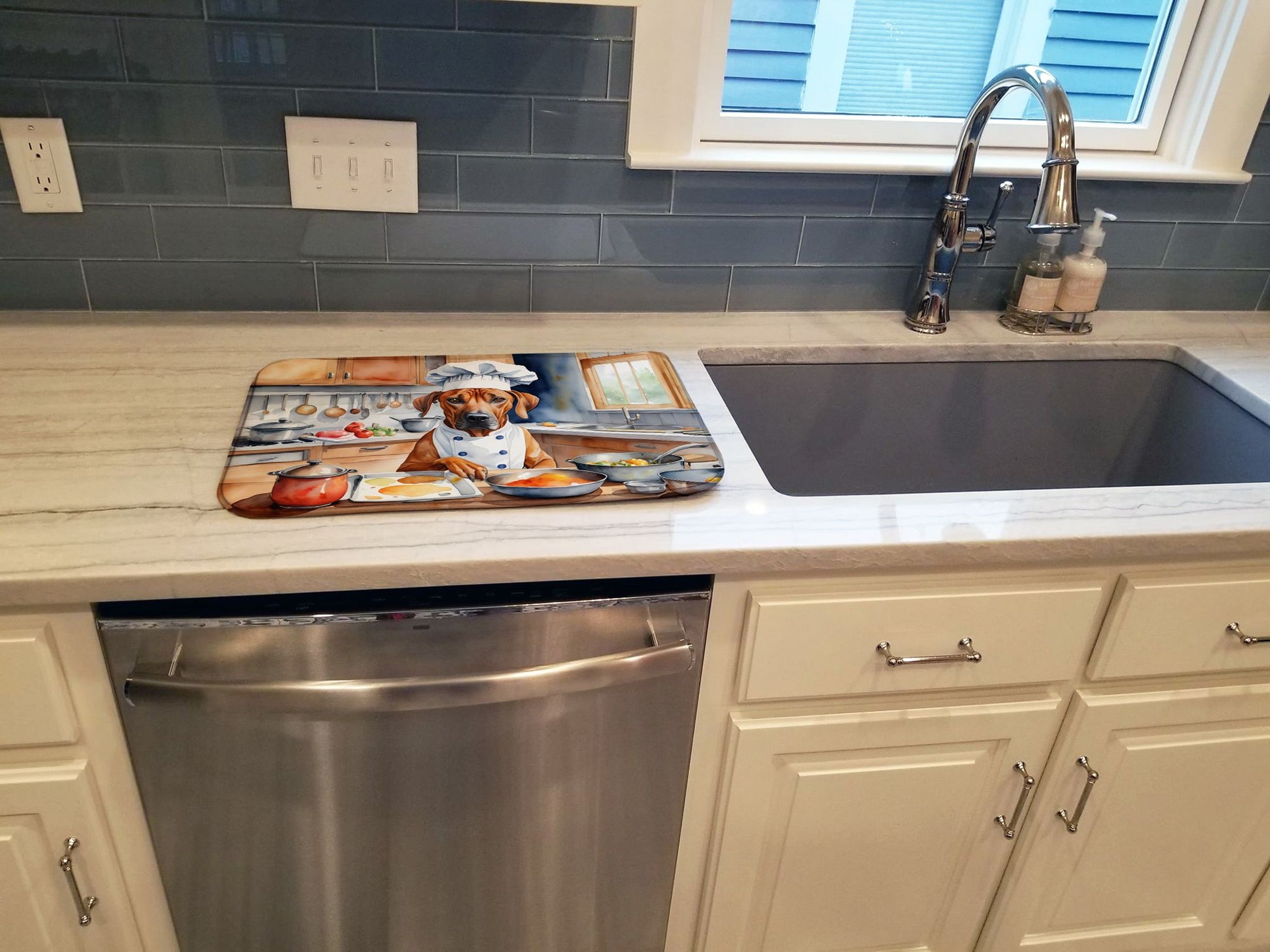 Rhodesian Ridgeback The Chef Dish Drying Mat Absorbent Dish Drying Mat Pad for Kitchen Counter Dish Drainer Mat for Countertop, 14 x 21", Multicolor