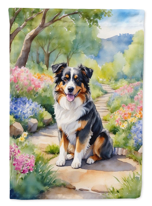 Australian Shepherd Spring Garden House Flag Large Porch Sleeve Pole Decorative Outside Yard Banner Artwork Wall Hanging, Polyester, House Size, Multicolor