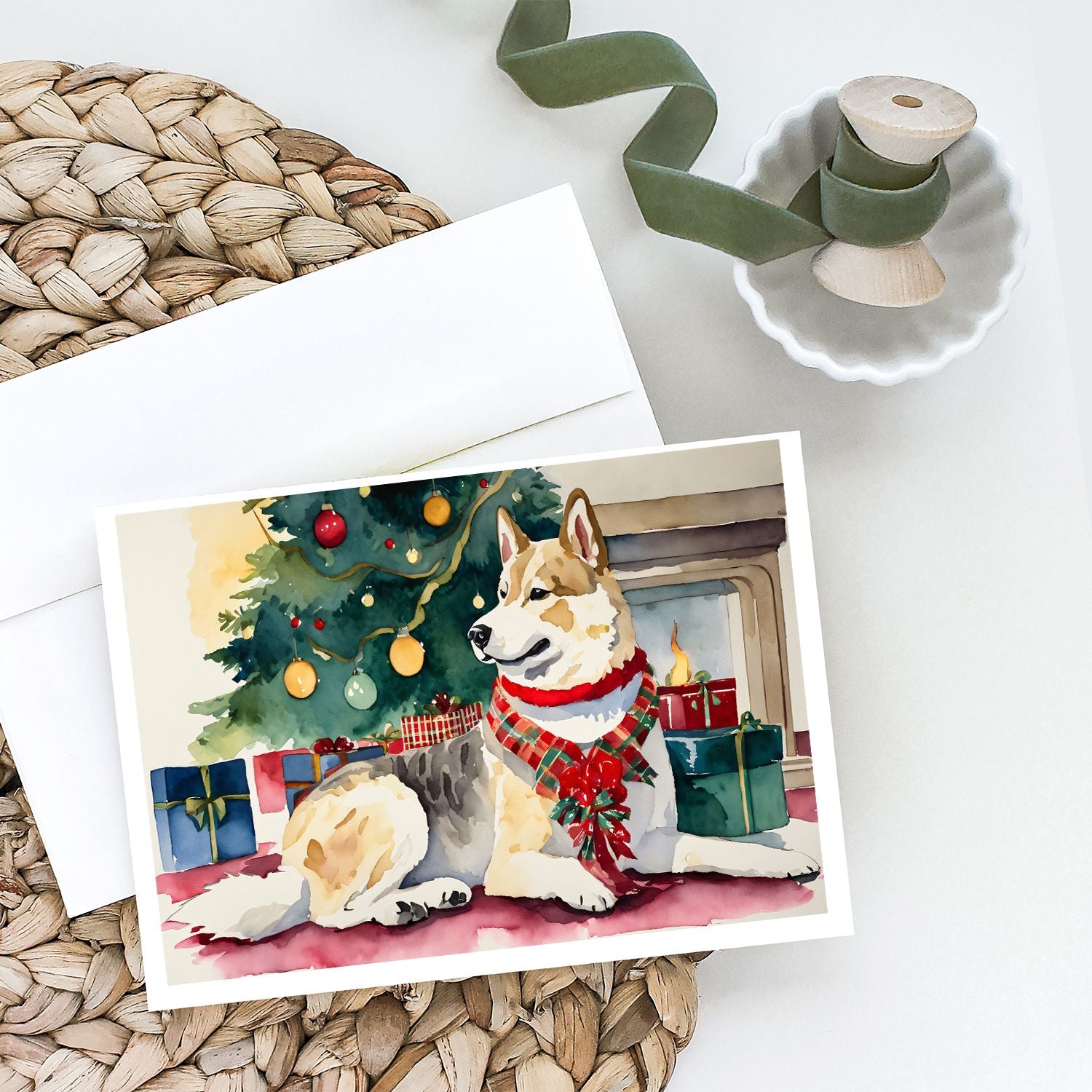 Akita Christmas Greeting Cards Pack of 8 Blank Cards with Envelopes Whimsical A7 Size 5x7 Blank Note Cards