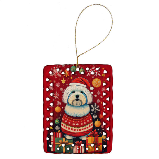Coton De Tulear Holiday Christmas Porcelain Ornament Christmas Tree Hanging Decorations for Home Christmas Holiday, Rectangle, Gift, Multicolor