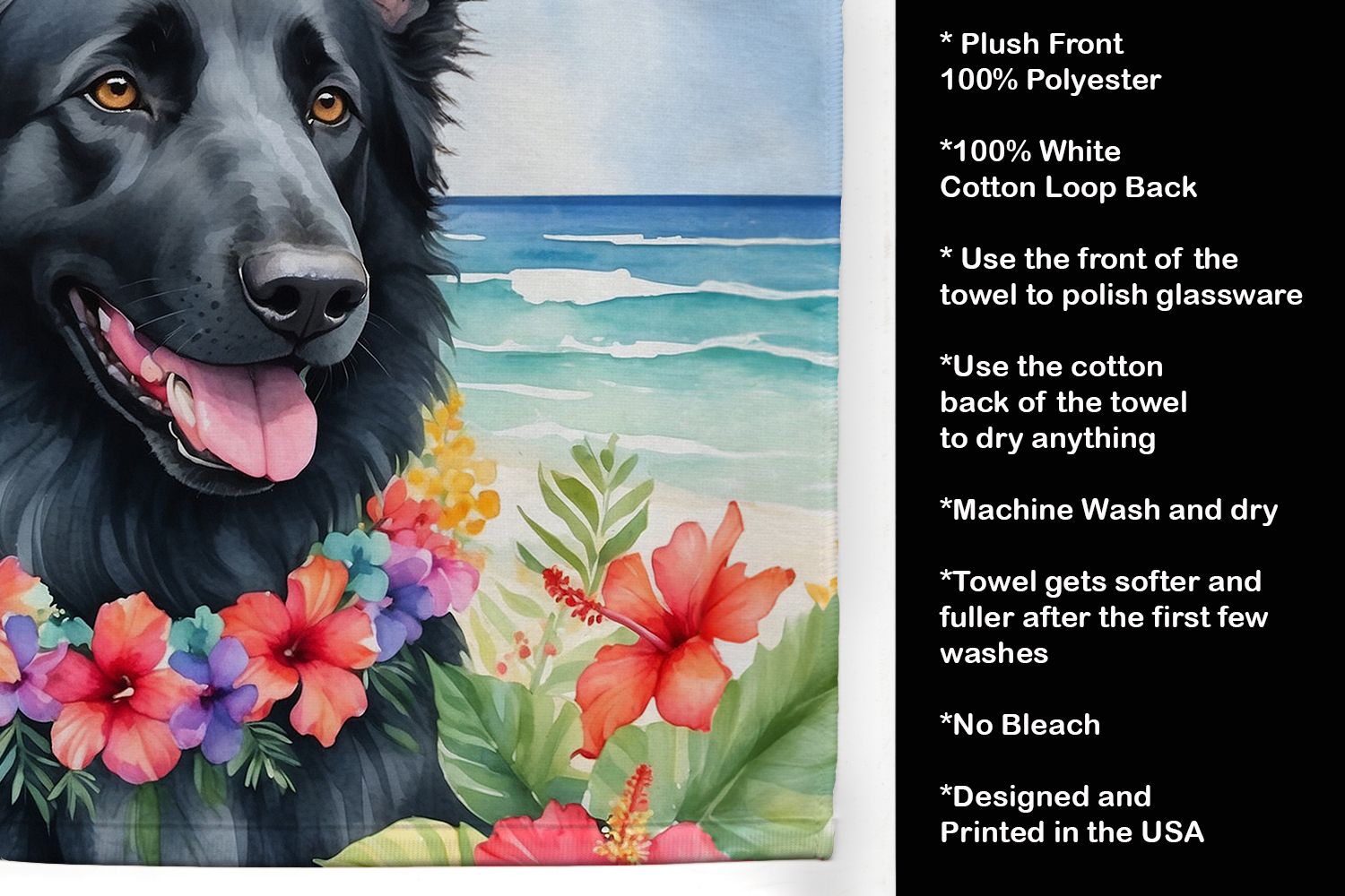 Belgian Sheepdog Luau Kitchen Towel Dish Cloths Guest Hand Towel Decorative Bathroom Towel for Face,Tea, Dishcloth, Kitchen and Bath