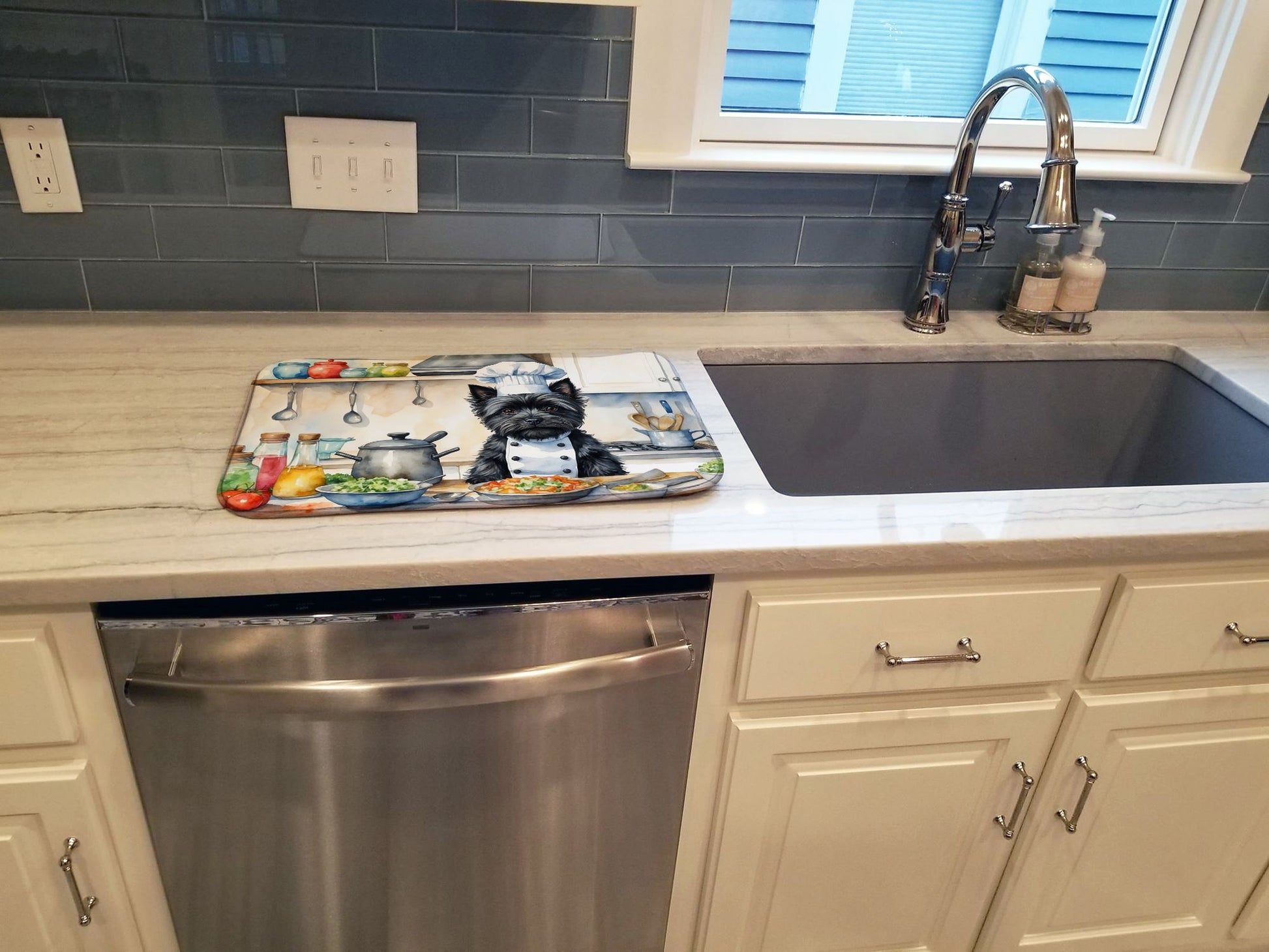 Cairn Terrier The Chef Dish Drying Mat Absorbent Dish Drying Mat Pad for Kitchen Counter Dish Drainer Mat for Countertop, 14 x 21", Multicolor