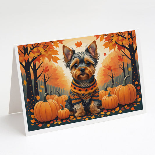 Yorkshire Terrier Fall Greeting Cards Pack of 8 Blank Cards with Envelopes Whimsical A7 Size 5x7 Blank Note Cards
