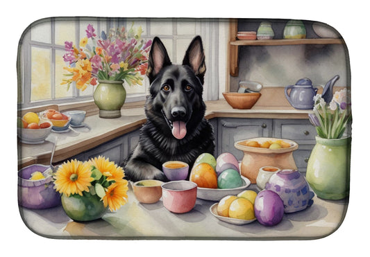 Decorating Easter German Shepherd Dish Drying Mat Absorbent Dish Drying Mat Pad for Kitchen Counter Dish Drainer Mat for Countertop, 14 x 21", Multicolor