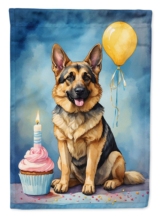 German Shepherd Happy Birthday House Flag Large Porch Sleeve Pole Decorative Outside Yard Banner Artwork Wall Hanging, Polyester, House Size, Multicolor