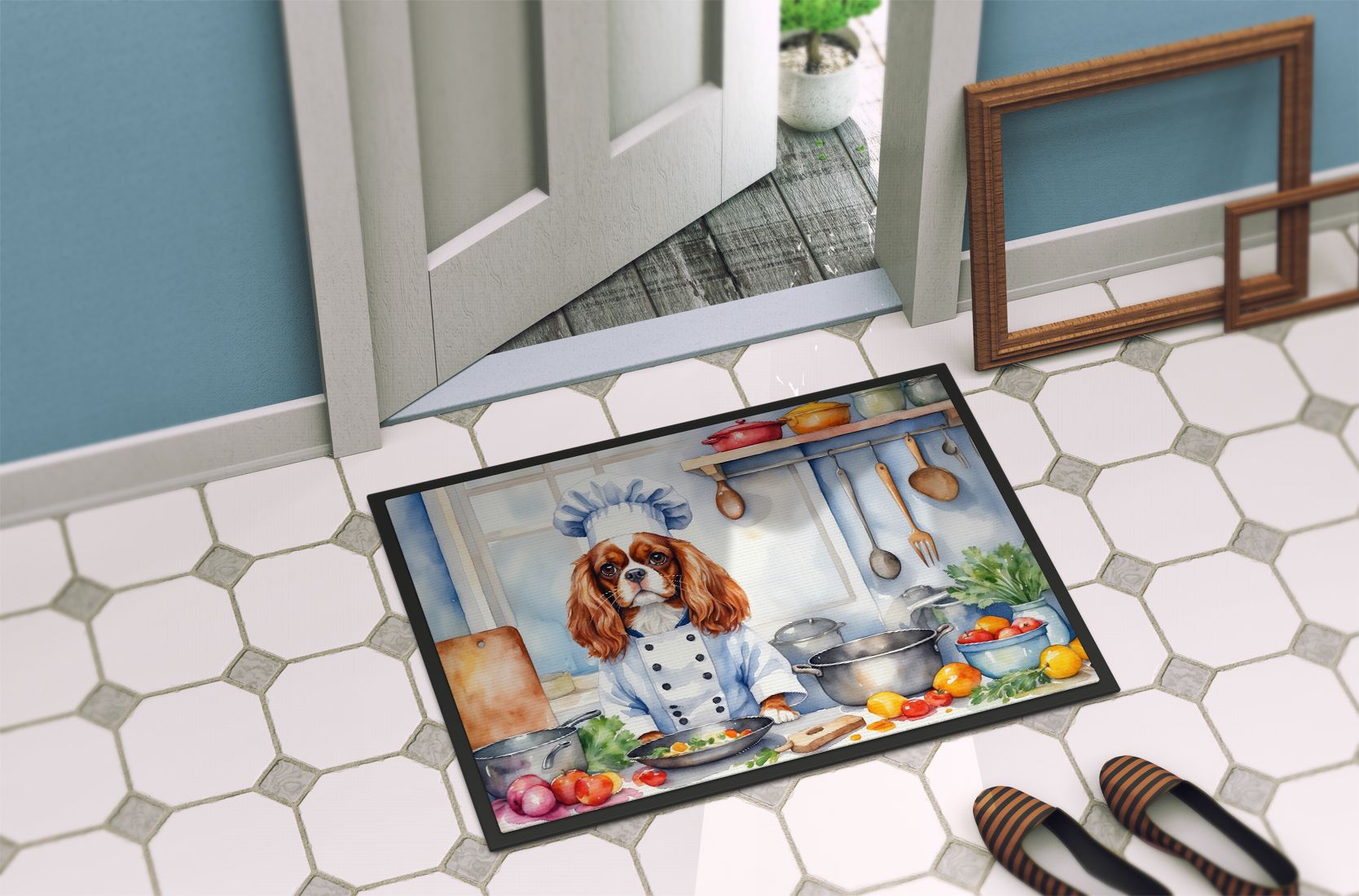 Cavalier Spaniel The Chef Doormat Front Door Mat Indoor Outdoor Rugs for Entryway, Non Slip Washable Low Pile, 24H X 36W