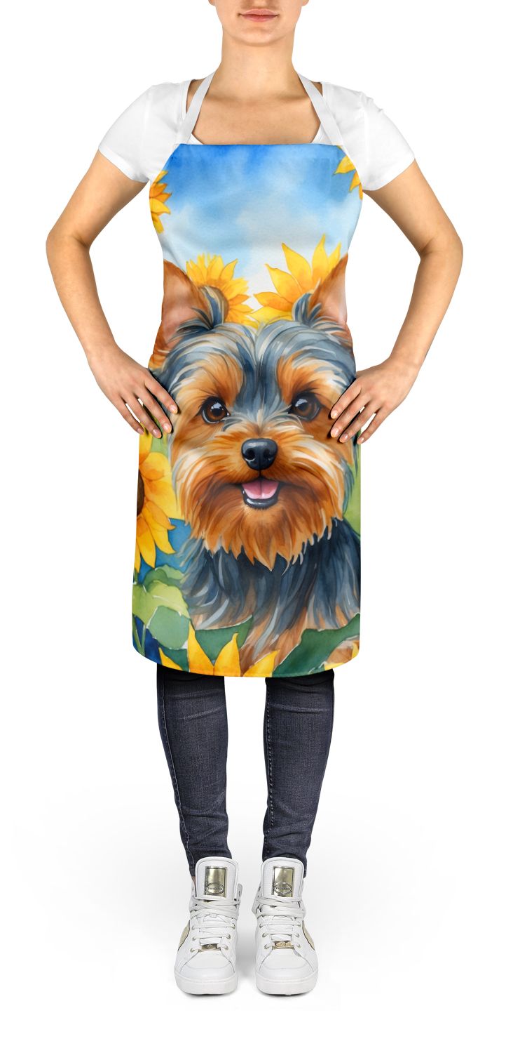 Yorkshire Terrier in Sunflowers Apron Cooking Kitchen Server Baking Crafts Gardening for Adult Women Men, Unisex, Large, Multicolor
