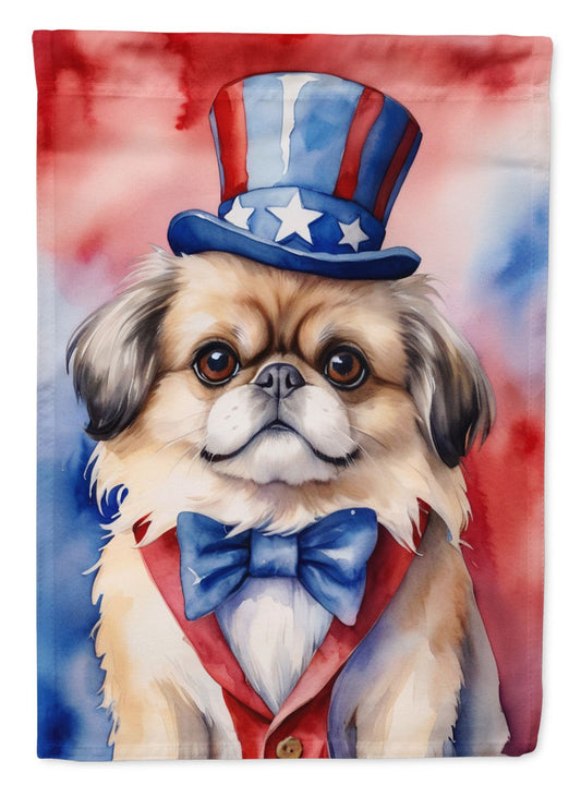 Pekingese Patriotic American House Flag Large Porch Sleeve Pole Decorative Outside Yard Banner Artwork Wall Hanging, Polyester, House Size, Multicolor