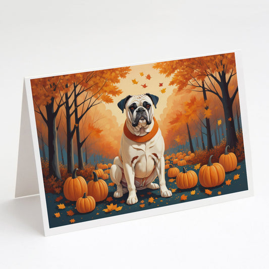 White Boxer Fall Greeting Cards Pack of 8 Blank Cards with Envelopes Whimsical A7 Size 5x7 Blank Note Cards