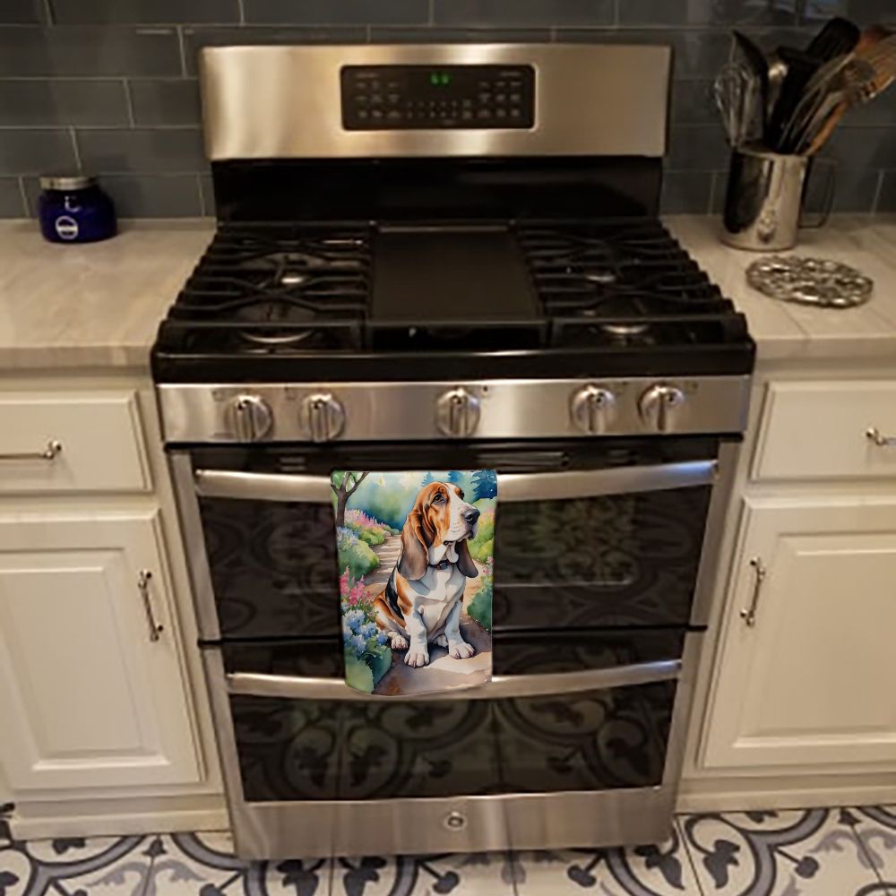 Basset Hound Spring Garden Kitchen Towel Dish Cloths Guest Hand Towel Decorative Bathroom Towel for Face,Tea, Dishcloth, Kitchen and Bath