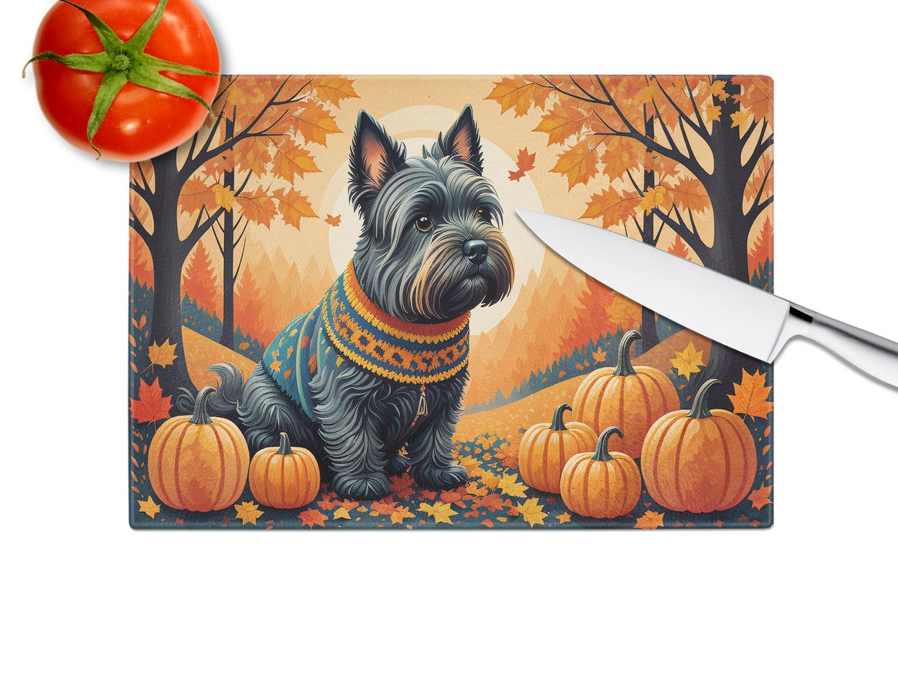 NEW Scottish Terrier Fall Glass Cutting Board Decorative Tempered Glass Kitchen Cutting and Serving Board Large Size Chopping Board