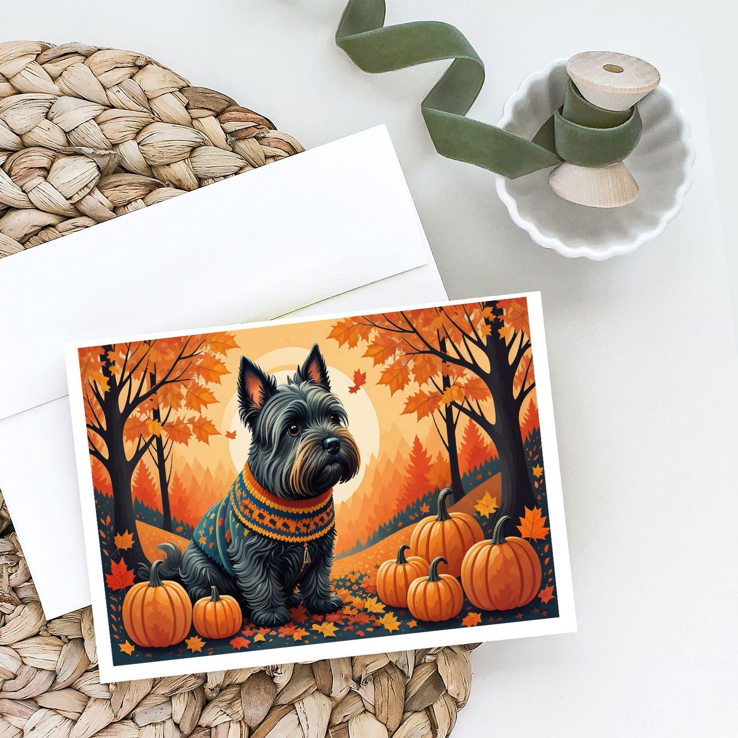 Scottish Terrier Fall Greeting Cards Pack of 8 Blank Cards with Envelopes Whimsical A7 Size 5x7 Blank Note Cards
